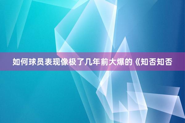 如何球员表现像极了几年前大爆的《知否知否