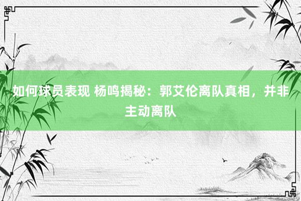 如何球员表现 杨鸣揭秘：郭艾伦离队真相，并非主动离队