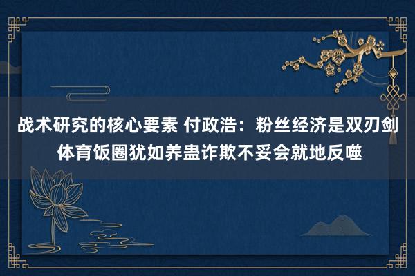 战术研究的核心要素 付政浩：粉丝经济是双刃剑 体育饭圈犹如养蛊诈欺不妥会就地反噬