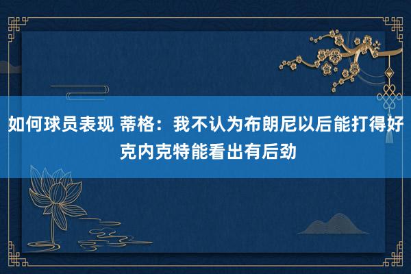 如何球员表现 蒂格：我不认为布朗尼以后能打得好 克内克特能看出有后劲