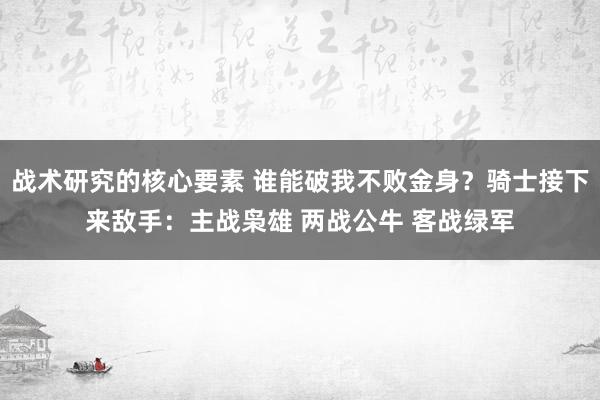 战术研究的核心要素 谁能破我不败金身？骑士接下来敌手：主战枭雄 两战公牛 客战绿军