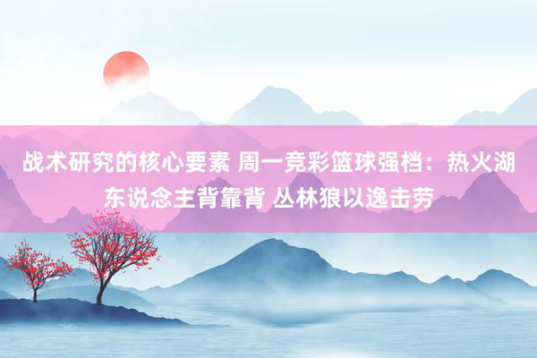 战术研究的核心要素 周一竞彩篮球强档：热火湖东说念主背靠背 丛林狼以逸击劳