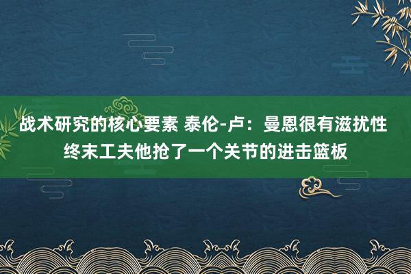 战术研究的核心要素 泰伦-卢：曼恩很有滋扰性 终末工夫他抢了一个关节的进击篮板