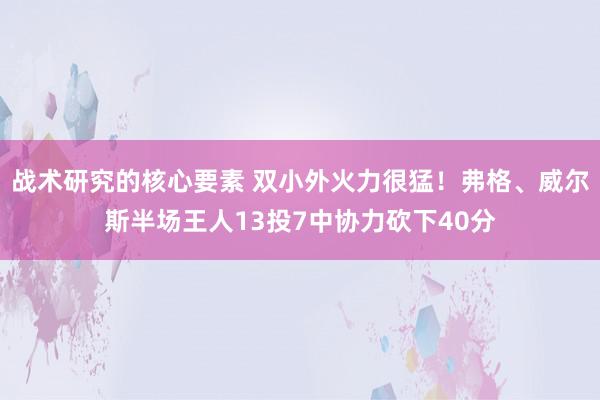 战术研究的核心要素 双小外火力很猛！弗格、威尔斯半场王人13投7中协力砍下40分