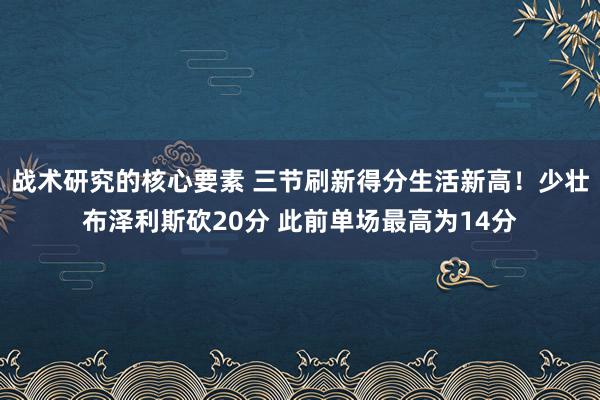 战术研究的核心要素 三节刷新得分生活新高！少壮布泽利斯砍20分 此前单场最高为14分