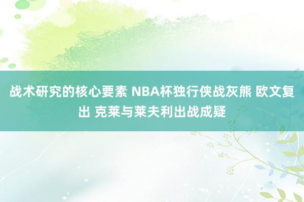 战术研究的核心要素 NBA杯独行侠战灰熊 欧文复出 克莱与莱夫利出战成疑